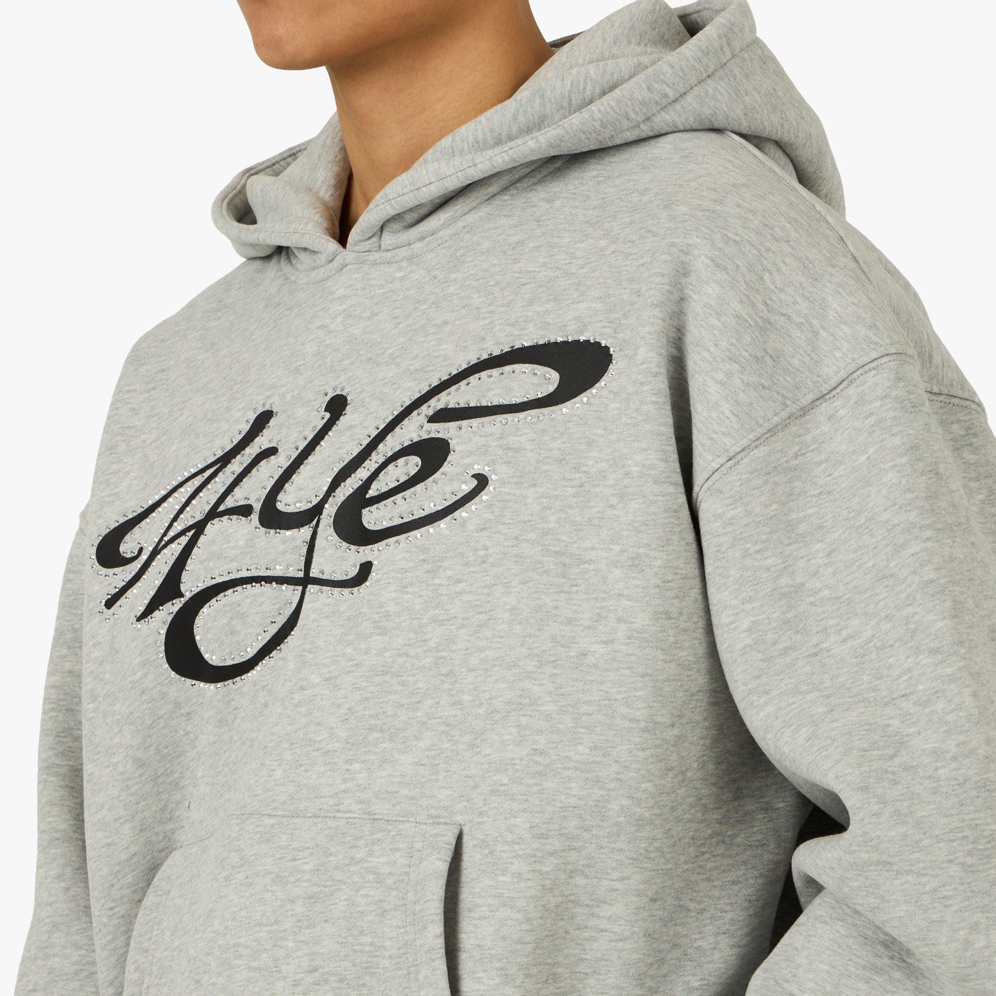 4YE Signature Rhinestone Hoodie Light Heather Grey - Image 4