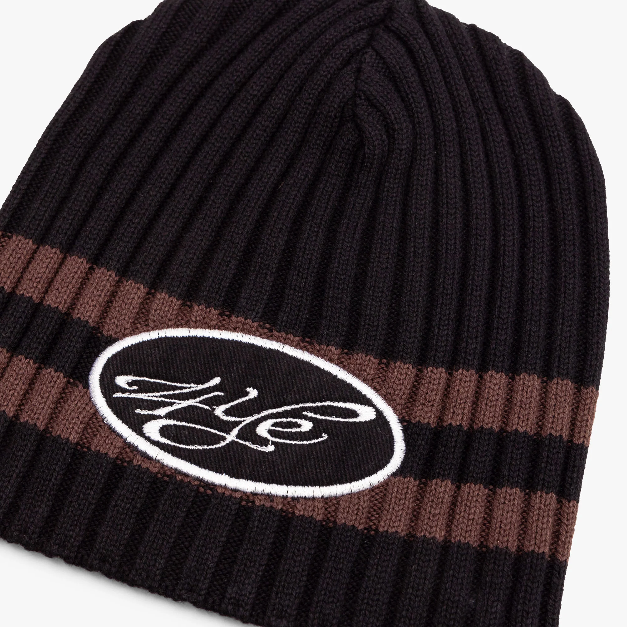 4YE Signature Thick Ribbed Patch Beanie / Black / Brown - Image 3